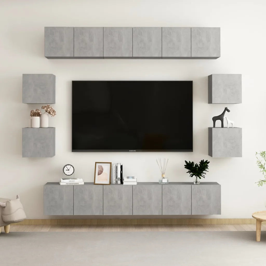 Set di Mobili Porta TV 10pz Grigio Cemento in Legno Multistrato 3079067