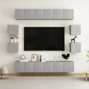 Set di Mobili Porta TV 10pz Grigio Cemento in Legno Multistrato 3079067