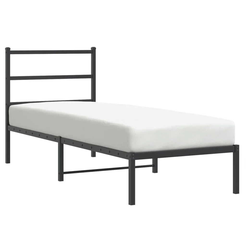 Letto singolo | Letto per adulti | Giroletto con Testiera in Metallo Nero 80x200 cm