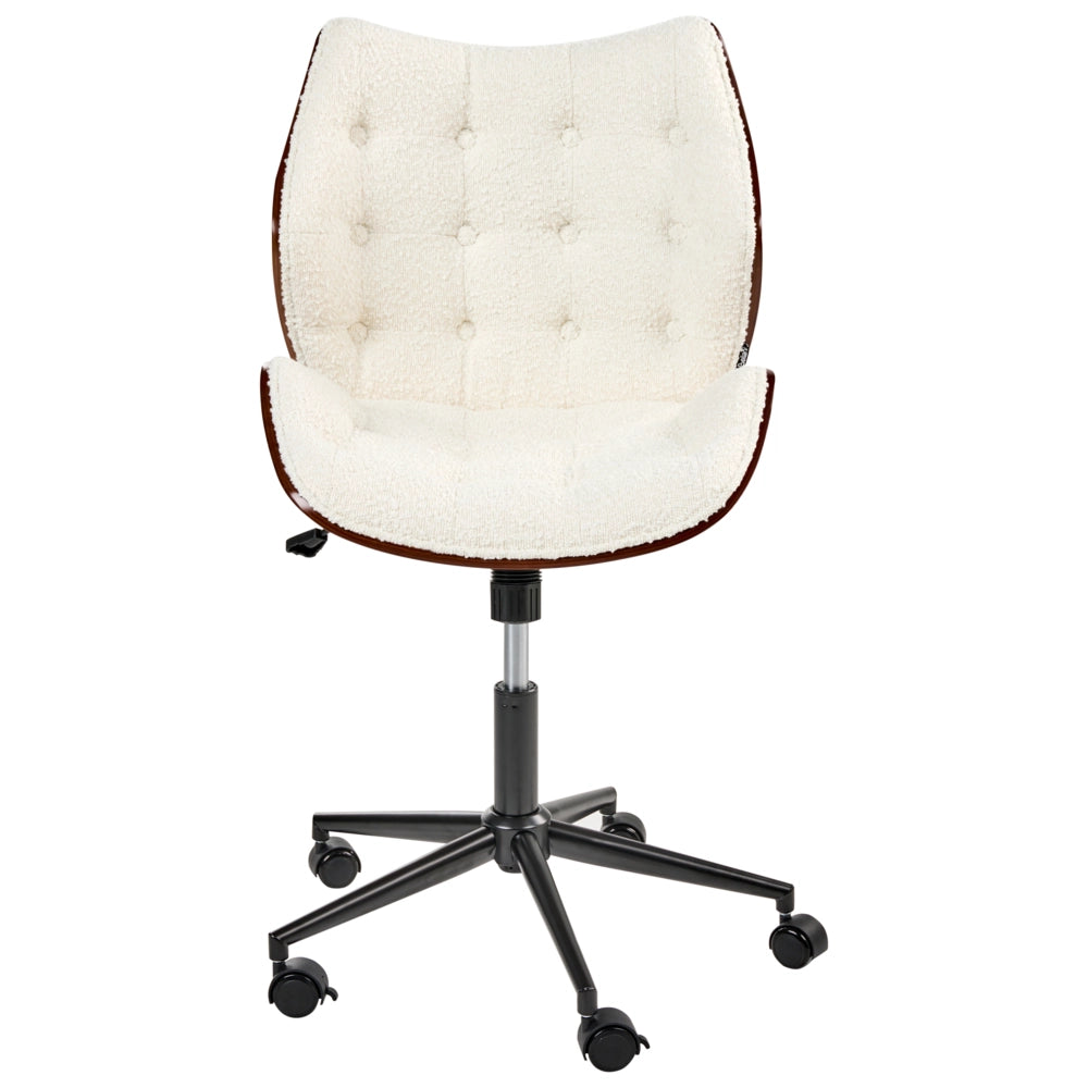 Sedia da ufficio regolabile con funzione girevole Seduta in compensato con rivestimento in tessuto bouclé Marrone scuro e bianco sporco elegante