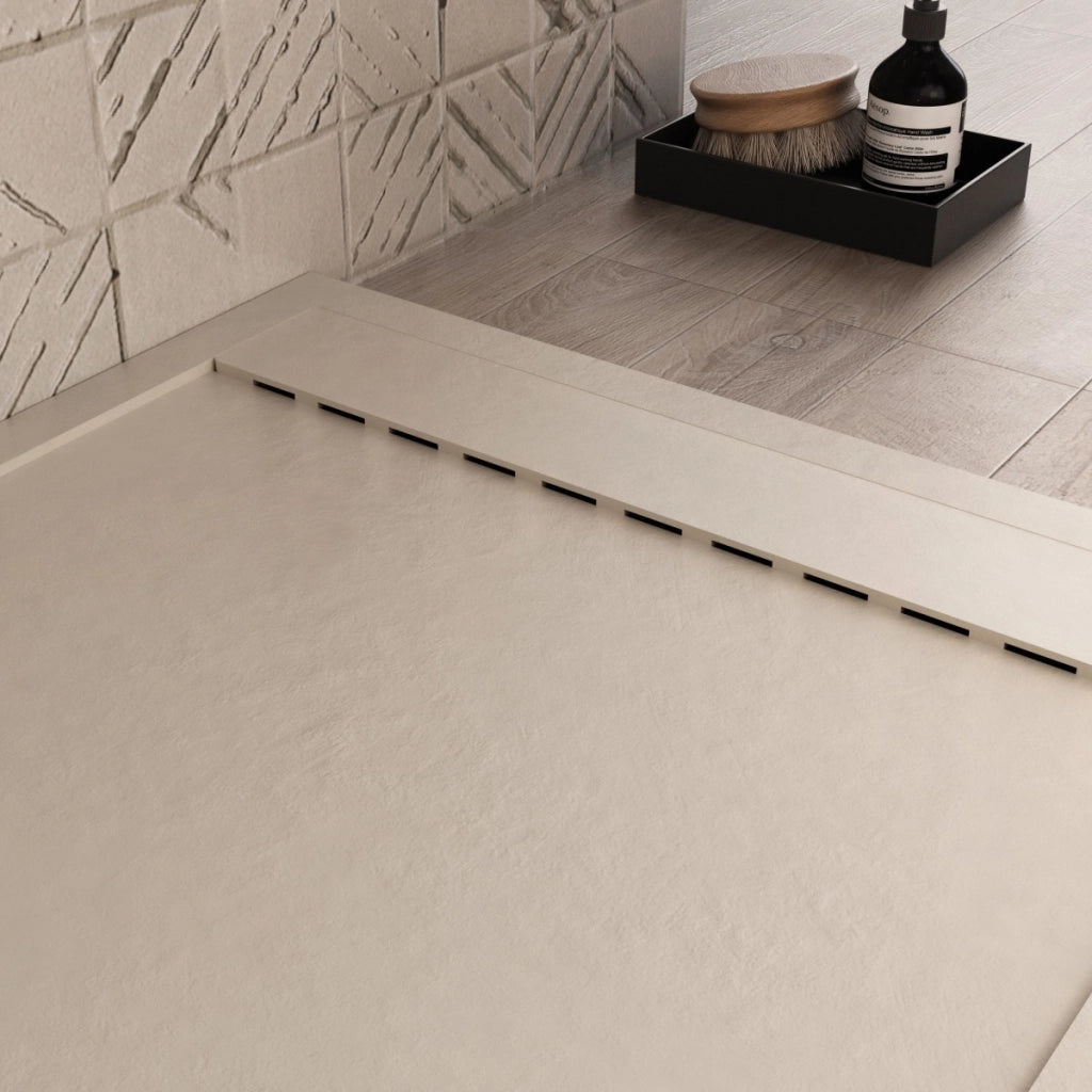 Piatto doccia in marmoresina crema effetto pietra cemento prestige, misura 90x140