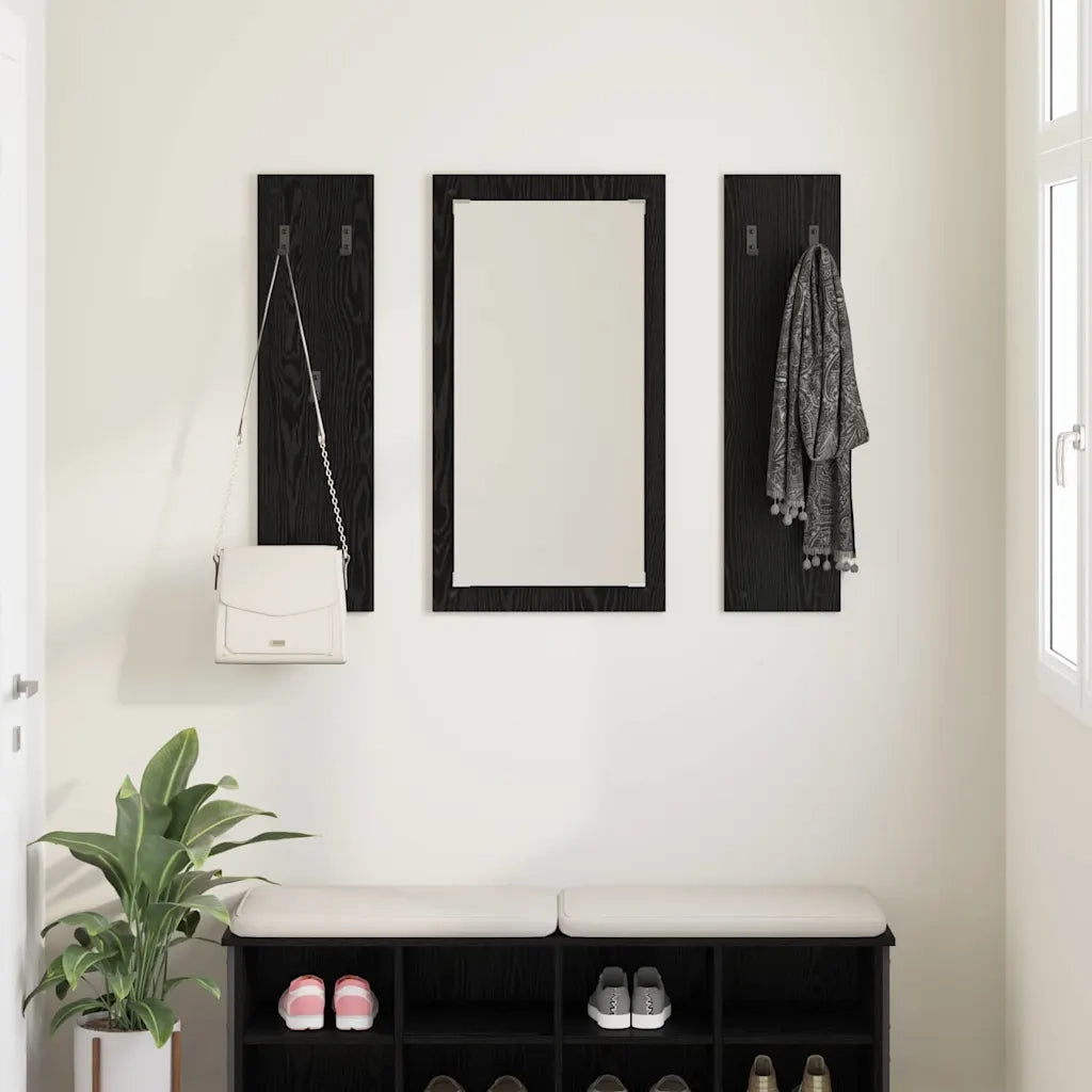 Appendiabiti a muro con specchio Rovere Nero 96 x 1,5 x 90 cm CFW7176409