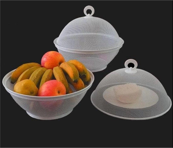 Fruitmand con coperchio - decorativo metallico astuccio per frutta verdura - supporto per esposizione frutta - tiene le zanzare fuori - Φ107 (bianco)