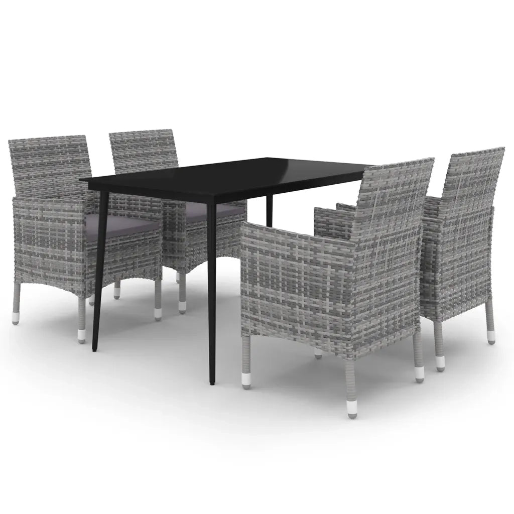 Set da Pranzo per Giardino 5 pz con Cuscini Polyrattan e Vetro cod mxl 38801