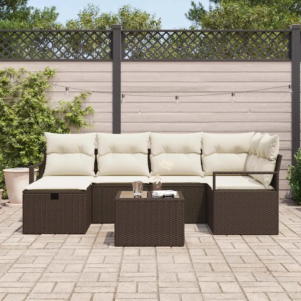 Set Divano da Giardino con cuscino 7 pcs Marrone Poly Rattan