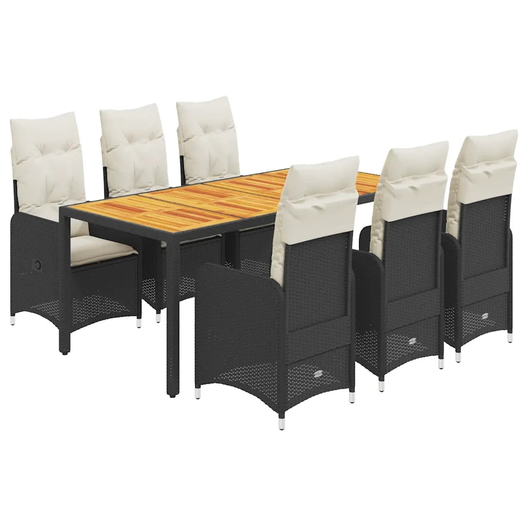 Set da BistrÃ² da Giardino 7 pz con Cuscini Nero in Polyrattan