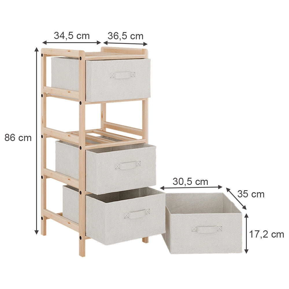 Vicco Mobile da bagno Beige 34.5 x 86 cm con 4 cassetti in tessuto