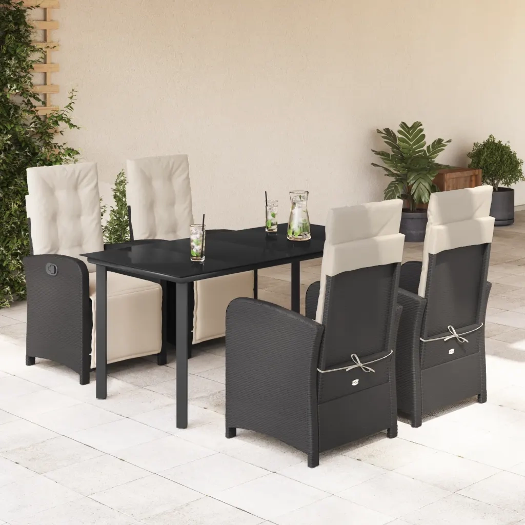 Set da Pranzo da Giardino 5 pz Nero con Cuscini in Polyrattancod mxl 92155