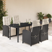 Set da Pranzo da Giardino 5 pz Nero con Cuscini in Polyrattancod mxl 92155