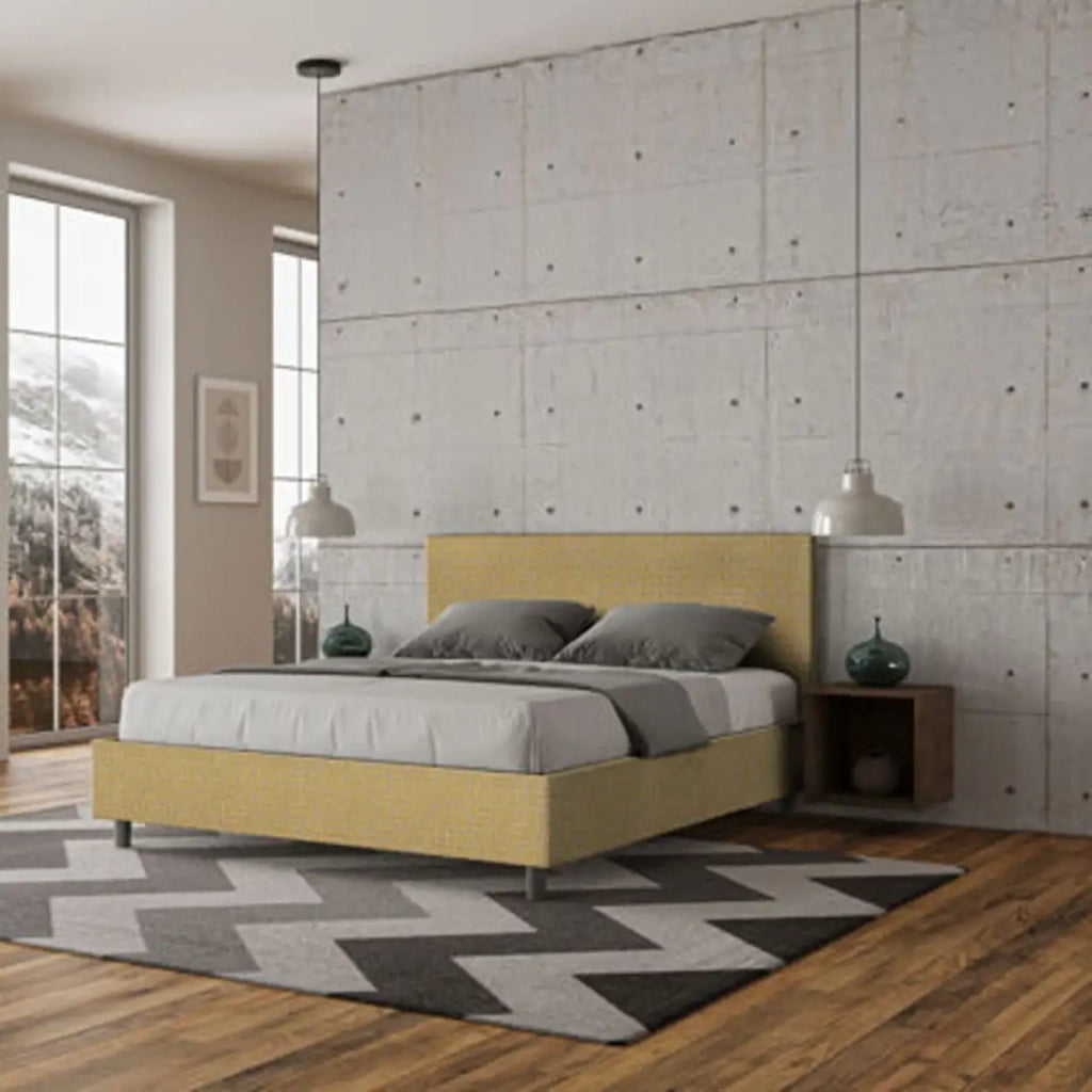 Letto matrimoniale contenitore imbottito 160x210 tessuto Labirinto 6 giallo Adele
