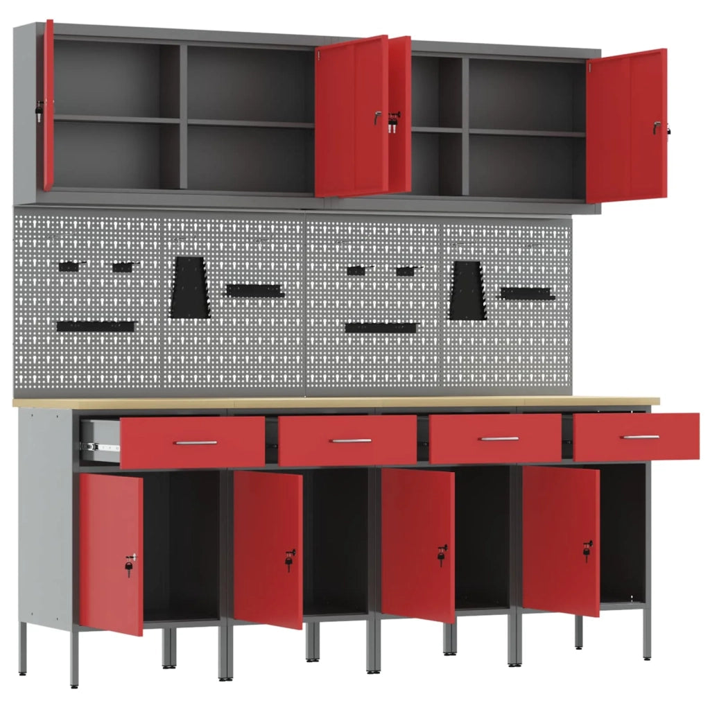 Mobile da lavoro 10 pcs Rosso Legno ingegnerizzato e acciaio 3321483