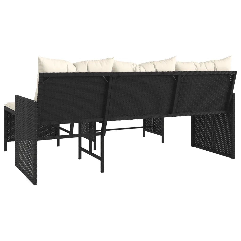 Divano da Giardino con Tavolo e Cuscini a L-Sofa da Giardino-Divano da esterno Nero in Polyrattan 498630