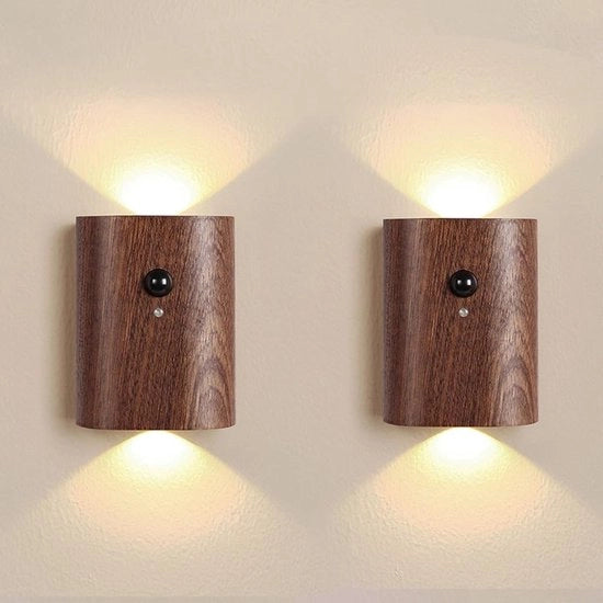 2 Pacchi di Luci a Passo con Sensore di Movimento - Ricaricabili - 2700K Bianco Caldo - Noce - Sicurezza per Corridoi e Camere da Letto