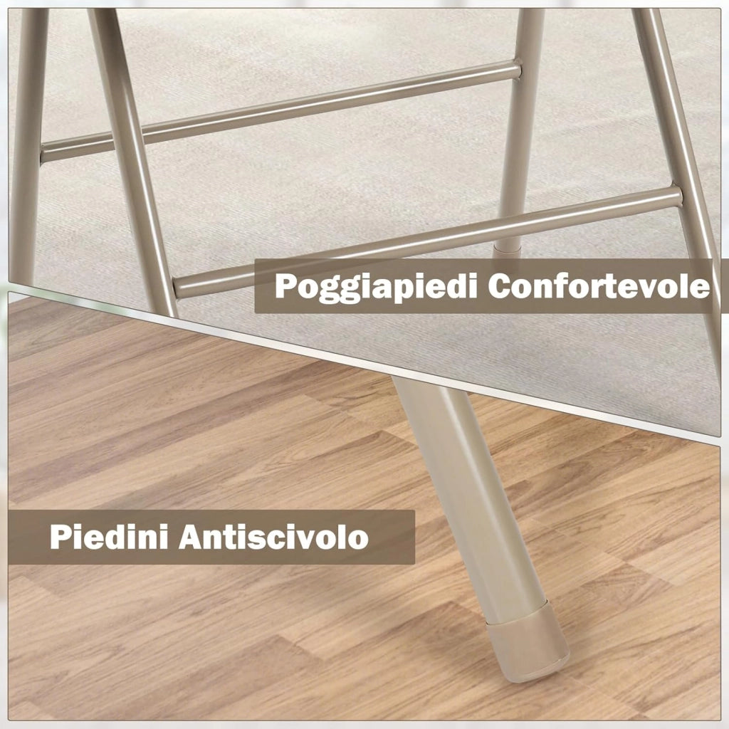 Set di 4 Sedie Pieghevoli, Sedie da Pranzo con Seduta Imbottita e Schienale Rivestito in Tessuto, con Gambe in Metallo, Sedia Portatile per Soggioro, Ufficio, Portata 120 kg (Beige)