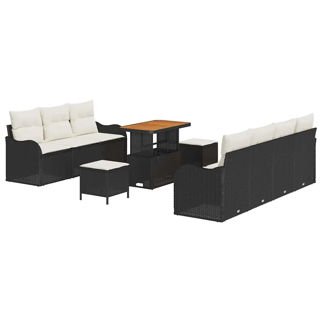Set Divano da Giardino con cuscino 10 pcs Nero e Crema 3364180