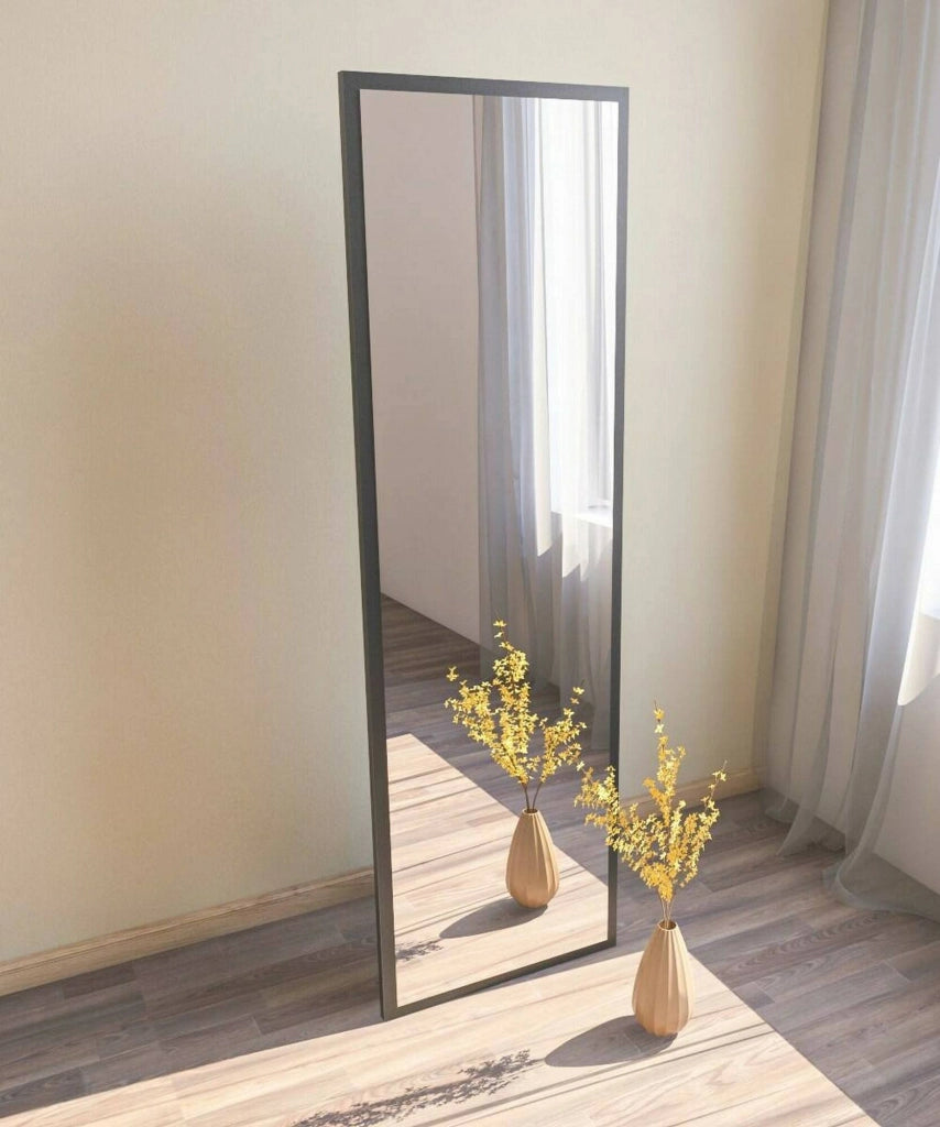 Specchio Dragone, Specchiera, Articolo d'arredo a muro, Decorazione con specchio, 50x2h160 cm, Nero