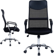 Sedia da Ufficio Ergonomica con Ruote, Poltrona Scrivania Girevole in Rete, Altezza Regolabile, Oscillazione, con Cuscino Imbottito, Braccioli e Schienale, per Studio e Lavoro, Max 150 kg