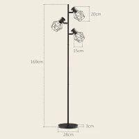 Lampada da Terra 40W con 3 Luci Regolabili e Interruttore a Manopola, in Metallo, 41x28x169 cm, Nero
