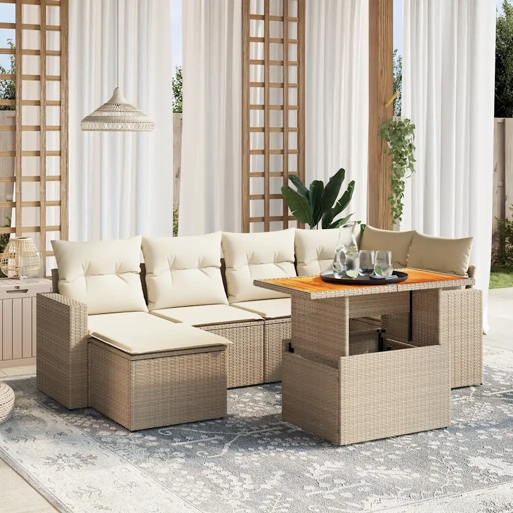 Set Divani da Giardino 7 pz con Cuscini Beige in Polyrattan 3271415