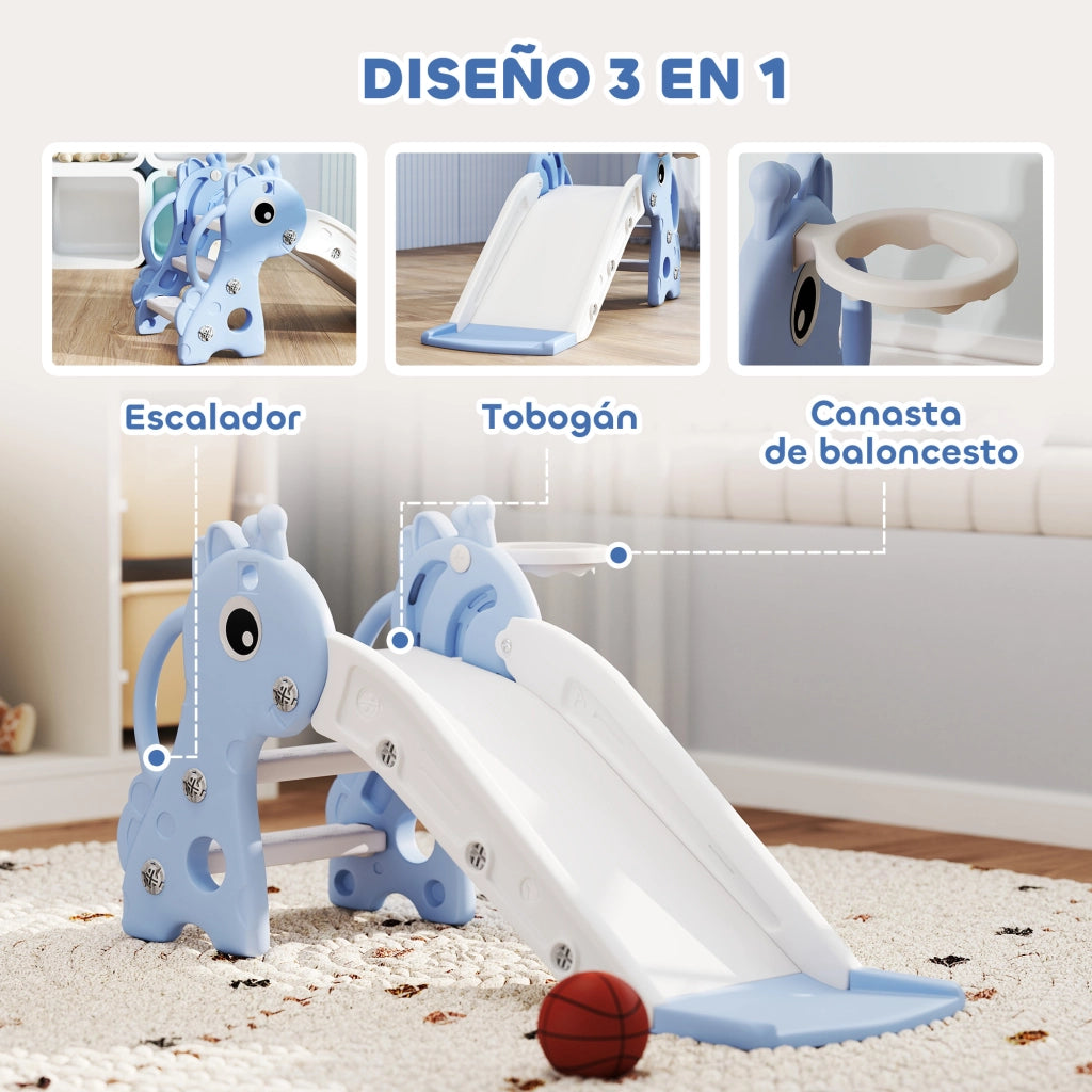 Letto a Soppalco 3 in 1 con Scivolo, Scala e Canestro ¨C Zephmum ¨C 106x51.5x52 cm Blu