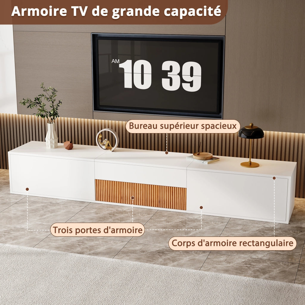 OKWISH Mobile TV con Ante e Vani Aperti, Ripiano Estraibile per Proiettore, Montaggio a Parete o da Terra, 180 x 34 x 30 cm