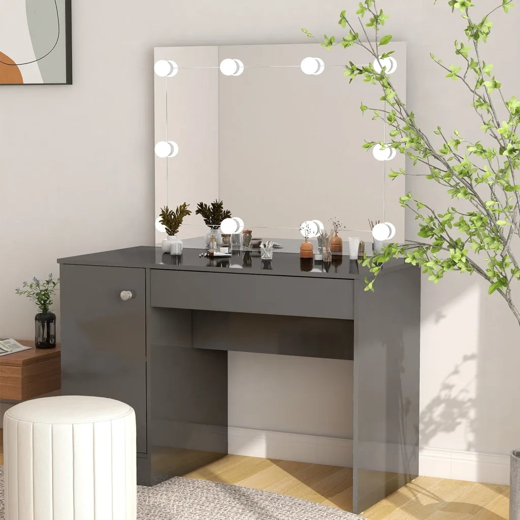 Toeletta con Luci LED 110x55x145 cm in MDF Grigio Lucido 331551