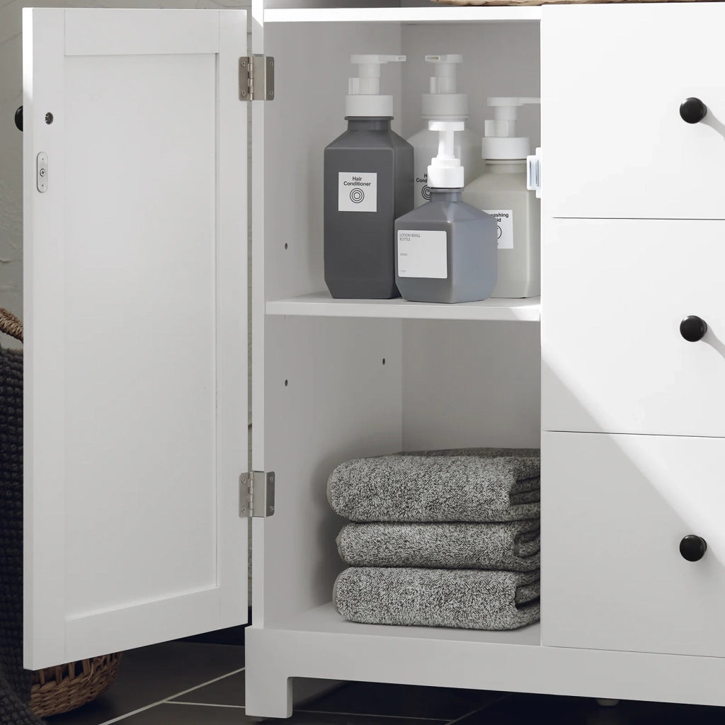 Mobile Bagno Con Tre Cassetti Mobile Contenitore Mobile A Terra Bianco 60x33x86cm BZR107-W SoBuy