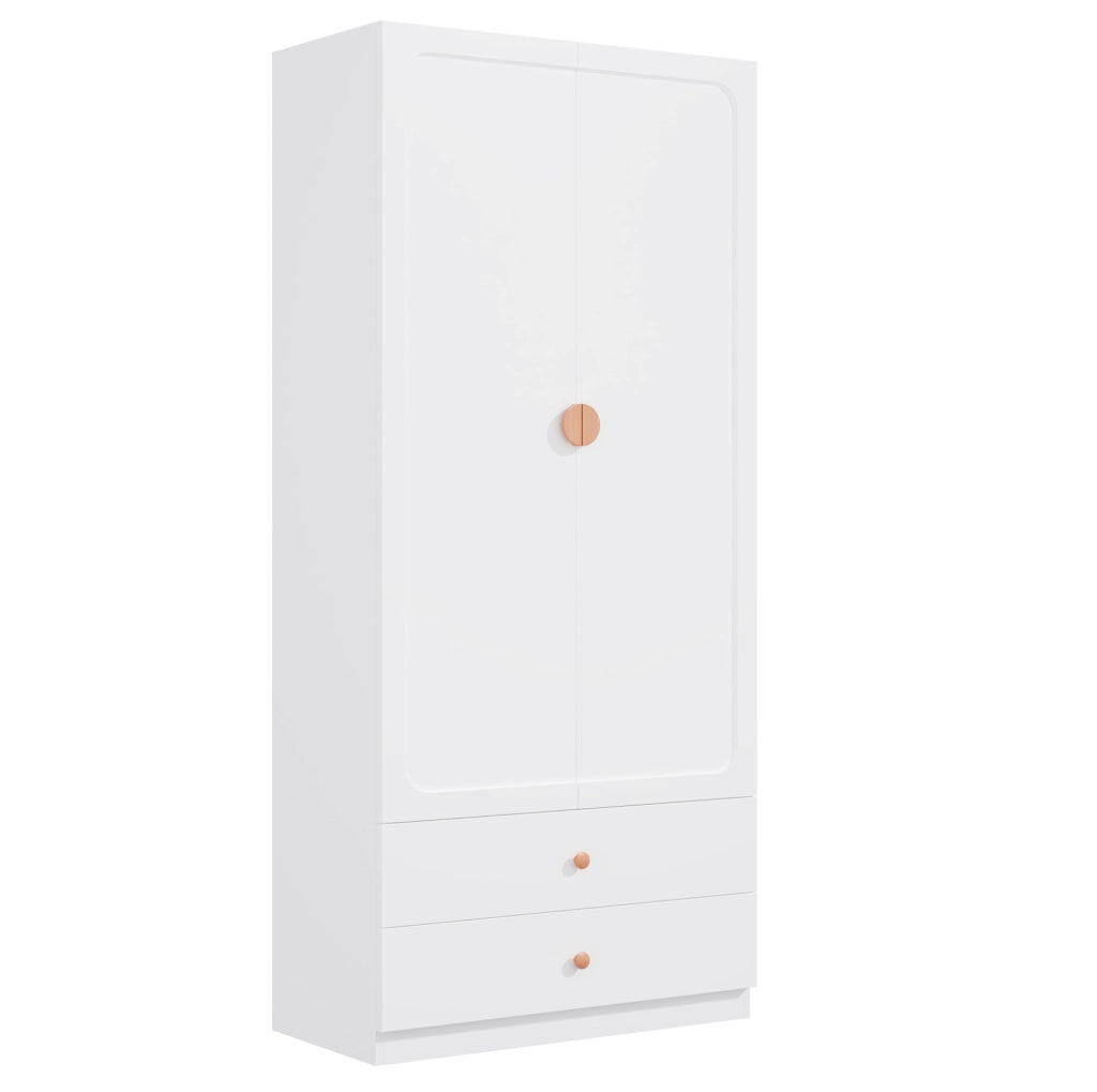 Armadio a 2 ante con 2 cassetti e asta appendiabiti; 90×45×200 cm; bianco