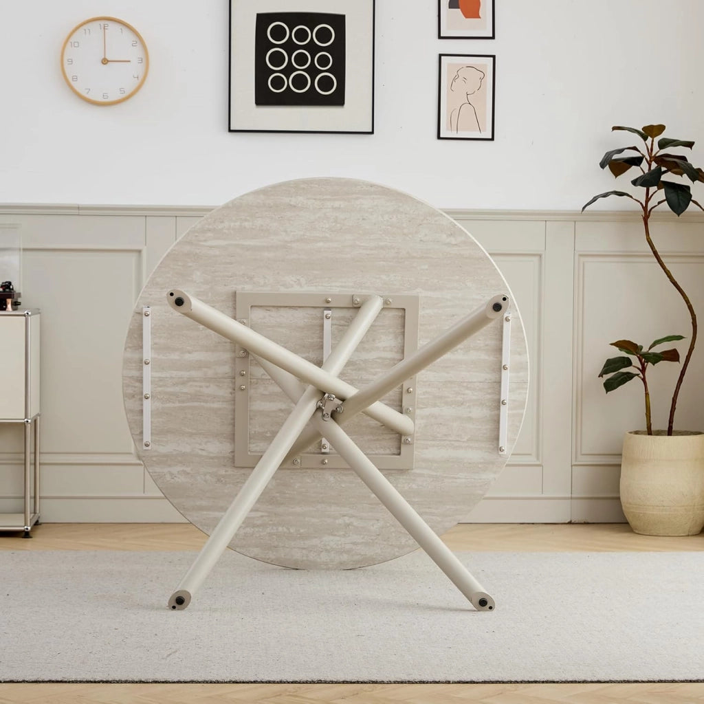 GrandCA HOME Set Tavolo da Pranzo e Sedie Tavolo da Pranzo Rotondo da 115 cm e 4 Sedie Moderne in Lino Per Sala da Pranzo, Cucina, Soggiorno（Grigio Chiaro + Cenere）