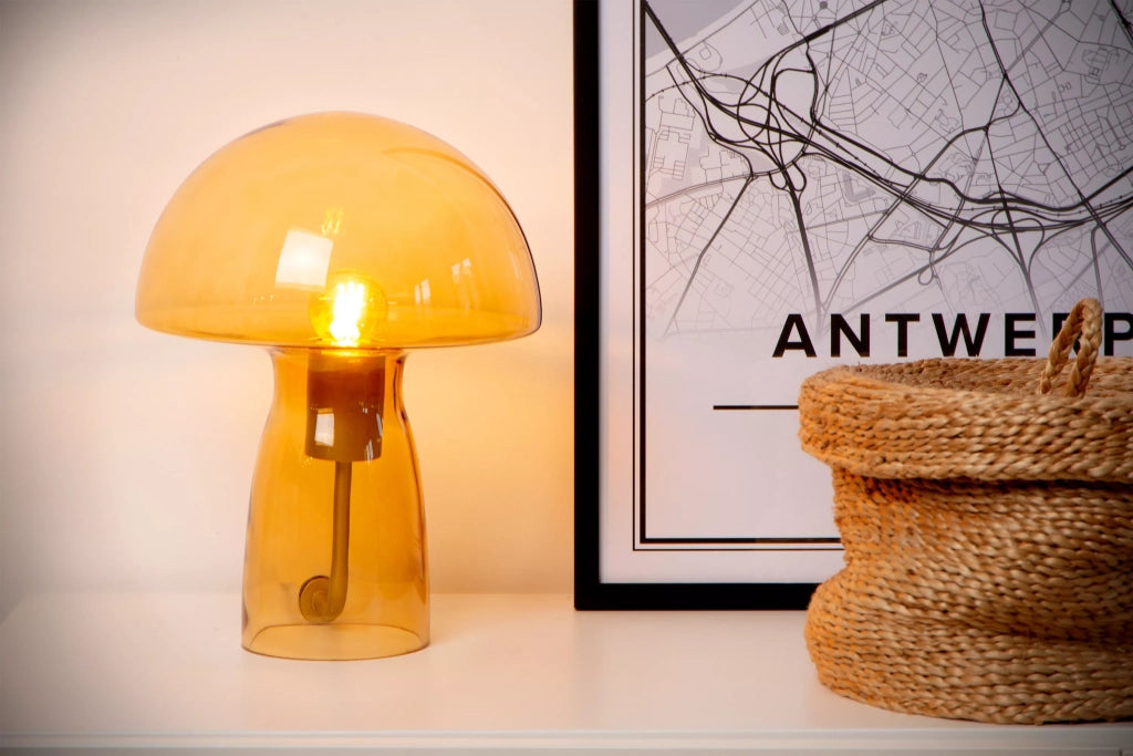 Lampada da tavolo in vetro ambra Fungo E27 Lucide 28cm