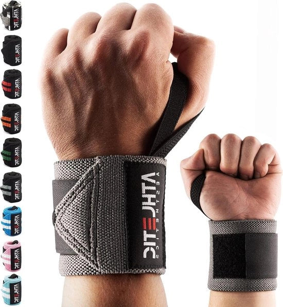 Bande di sostegno per polso 45 cm - Pari - Supporto per polso per allenamento di forza - Fitness - Bodybuilding - Crossfit - Guida di allenamento per polso - PDF