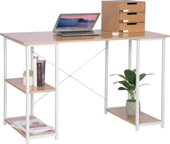Scrivania Grande con Spazio di Deposito - Scrivania da Ufficio, Scrivania da Computer - Adatta per Lavorare e Giocare - 120x60x75 - Acciaio/Legno - Bianco