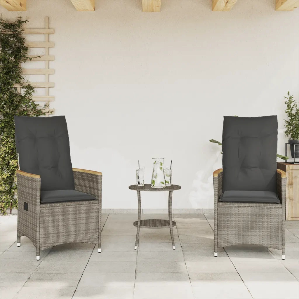 Set da Bistr¨° 3 pz | Set Salotto da Giardino con Cuscini Grigio in Polyrattan