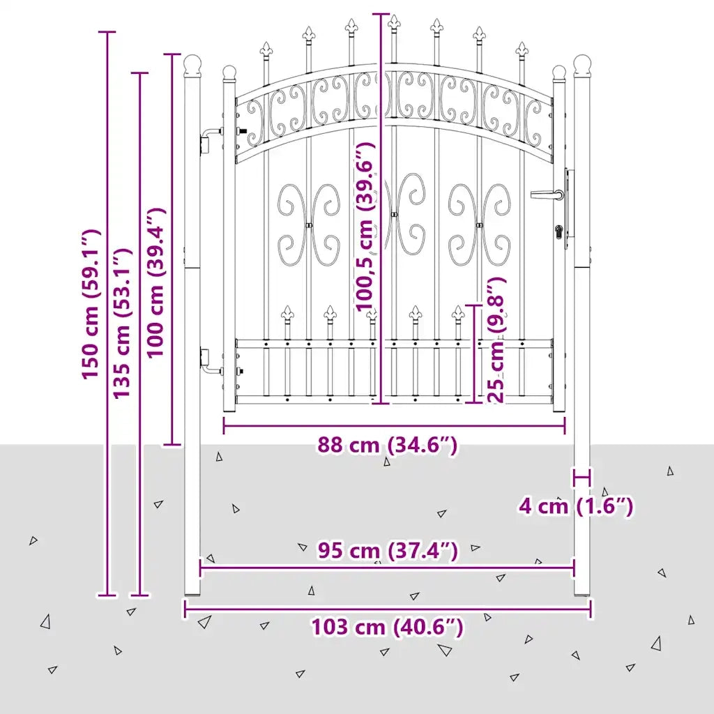 Cancello con Punta a Lancia KAMPEN 103 x 100 cm Acciaio Grigio 42009038