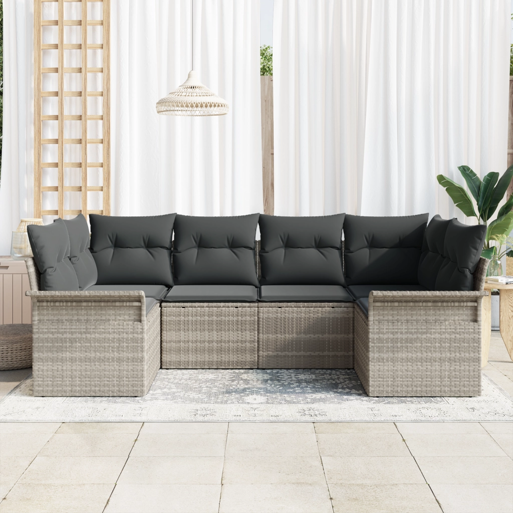 Set Divano da Giardino a 6 Pezzi con Cuscini Grigio Chiaro in Polyrattan