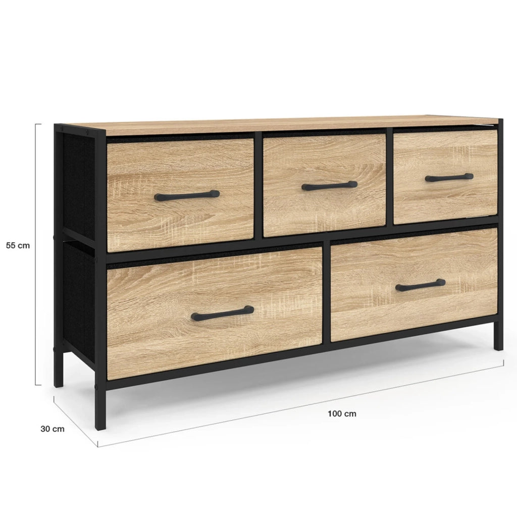 IDMarket - UTAH Cassettiera in tessuto a 5 cassetti H.55 cm mobile contenitore di design industriale