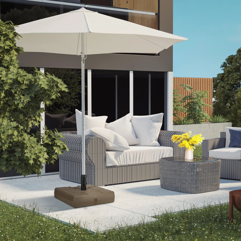 Base per Ombrellone da Giardino Riempibile con Maniglia in HDPE e Acciaio, 49x49x36.5 cm, Marrone