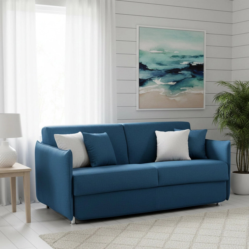 Cecina, Divano Letto 3 Posti Sfoderabile Made in Italy, 200x95 cm blu