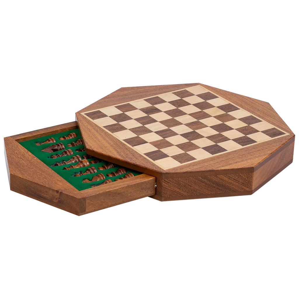 Scacchi magnetici con cassetto per pezzi in legno marrone d22,5x5h