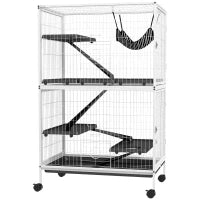 Gabbia per Animali Piccoli con Ruote Rampe Amaca e Vassoio Estraibile per Cincillà Furetti 80x52x128 cm Bianco