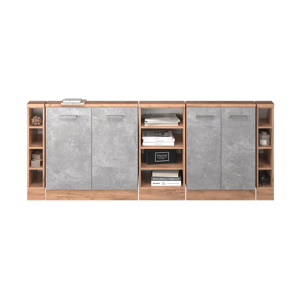 Set di mobili sottotetto Rion Calcestruzzo/Rovere dorato Set di 5 Vicco