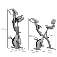 Cyclette Pieghevole 2 in 1, Resistenza Magnetica Regolabile 8 Livelli, Bici da Fitness con Sensore di Frequenza Cardiaca, Elastici per Braccia, Schermo LCD, Volano 2.5kg, Grigio