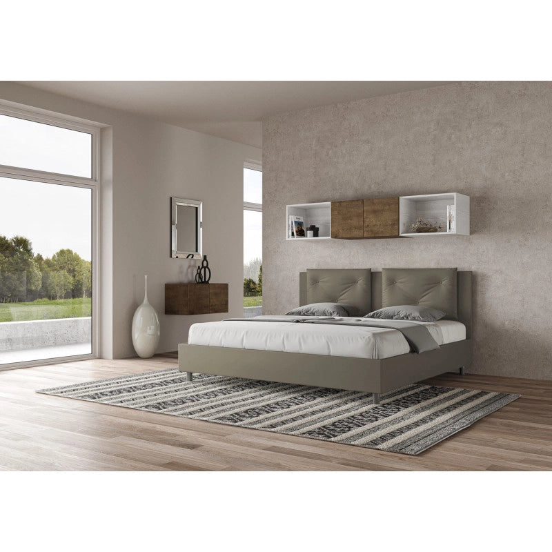 Letto imbottito Matrimoniale 200x210 cm Appia - Similpelle,Senza rete,Cappuccino