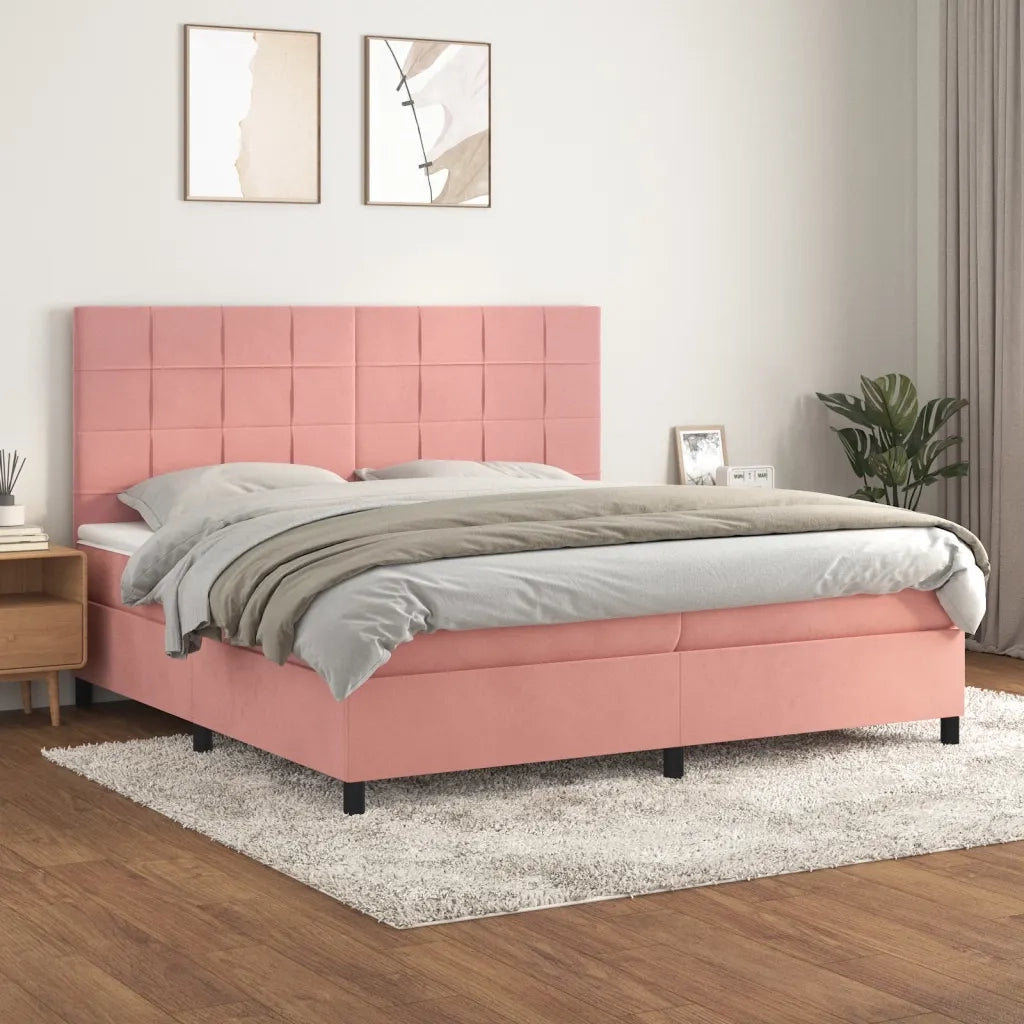 Giroletto a Molle con Materasso Rosa 200x200 cm in Velluto 3143048