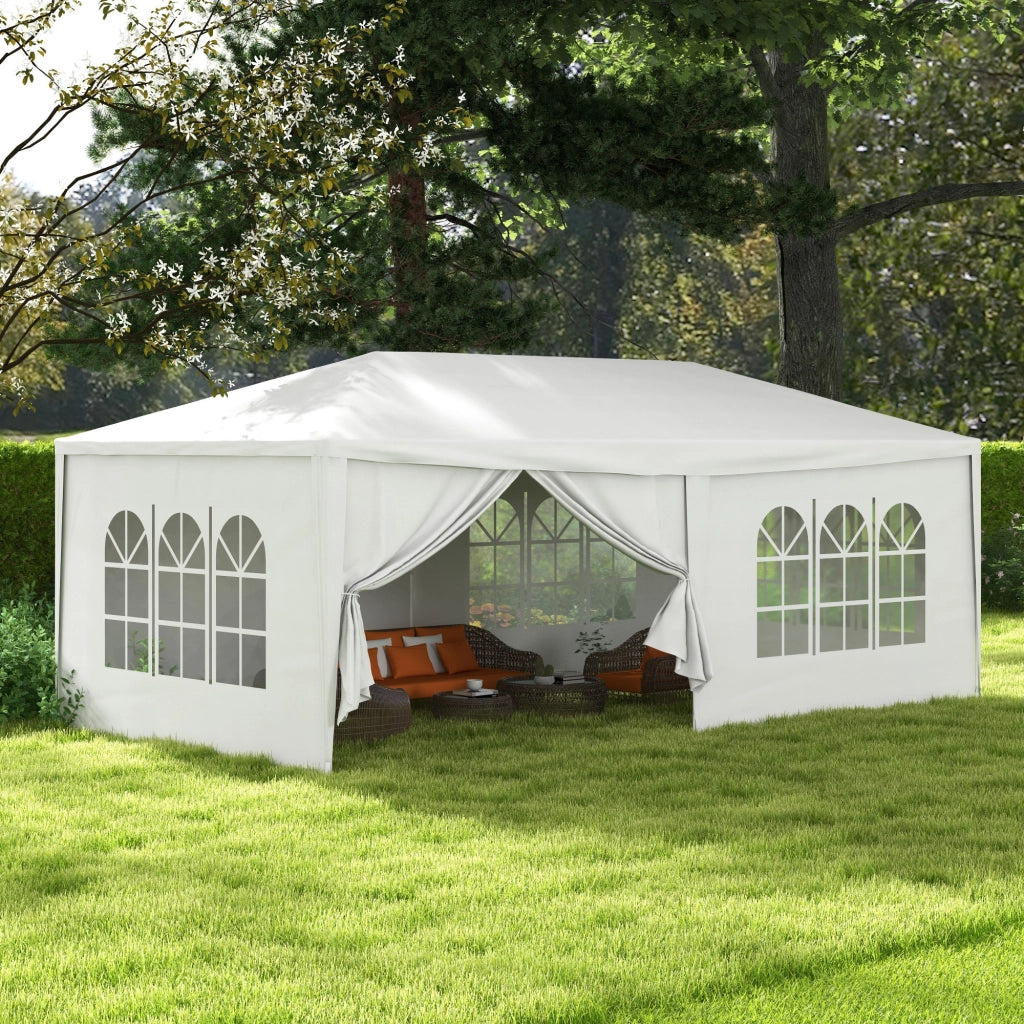 Gazebo da Giardino ¨C zephmum ¨C 6x3 m Bianco Impermeabile 4 Finestre 2 Porte