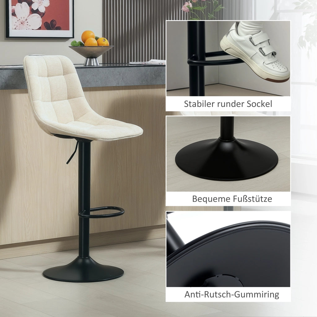 Sgabello da bar ¨C zephmum ¨C 2 pezzi con schienale e braccioli, imbottito, regolabile in altezza, colore beige