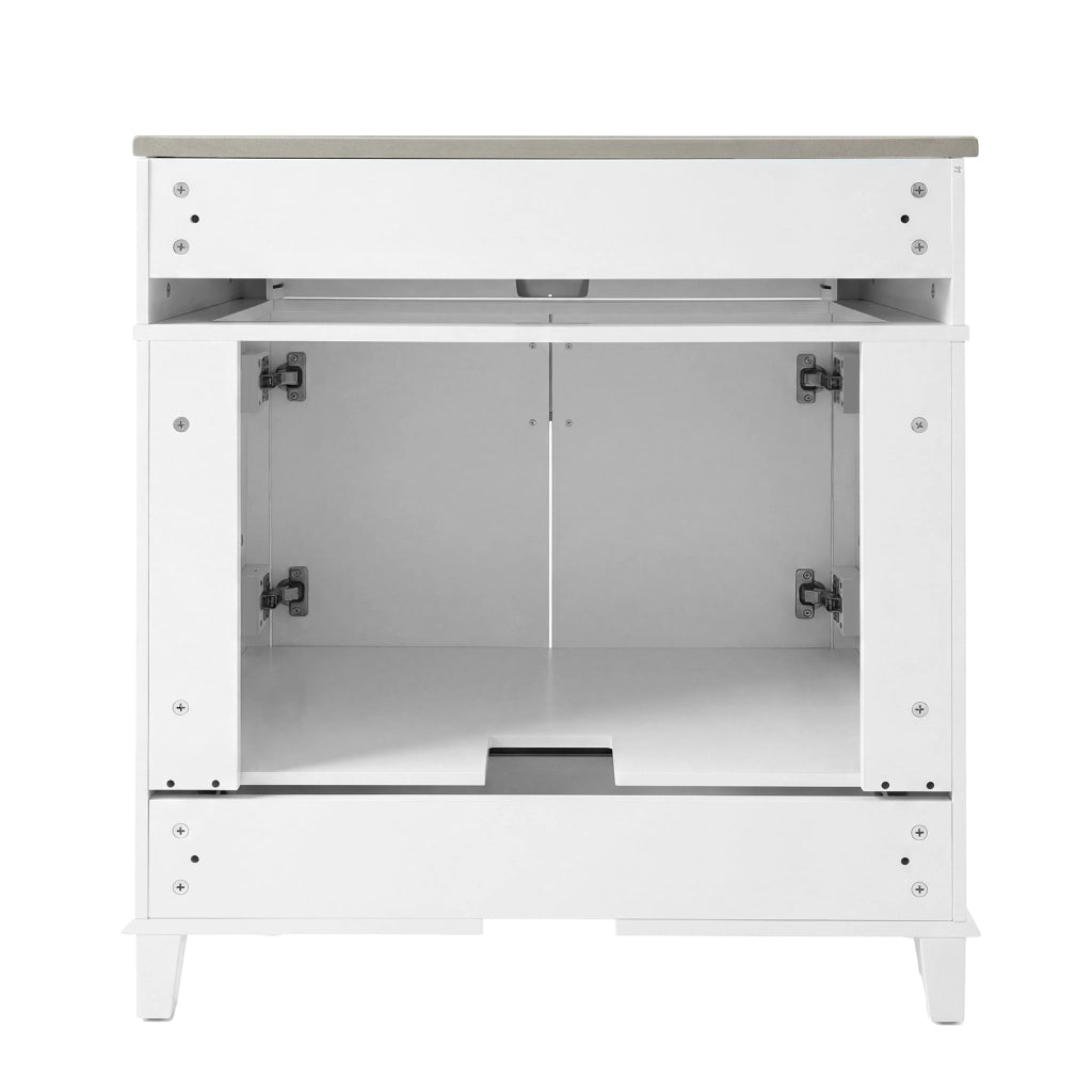 Mobile sottolavabo con lavabo in ceramica, 2 ante e 9 vani, per bagno, in MDF, bianco, 77 × 46 × 86 cm