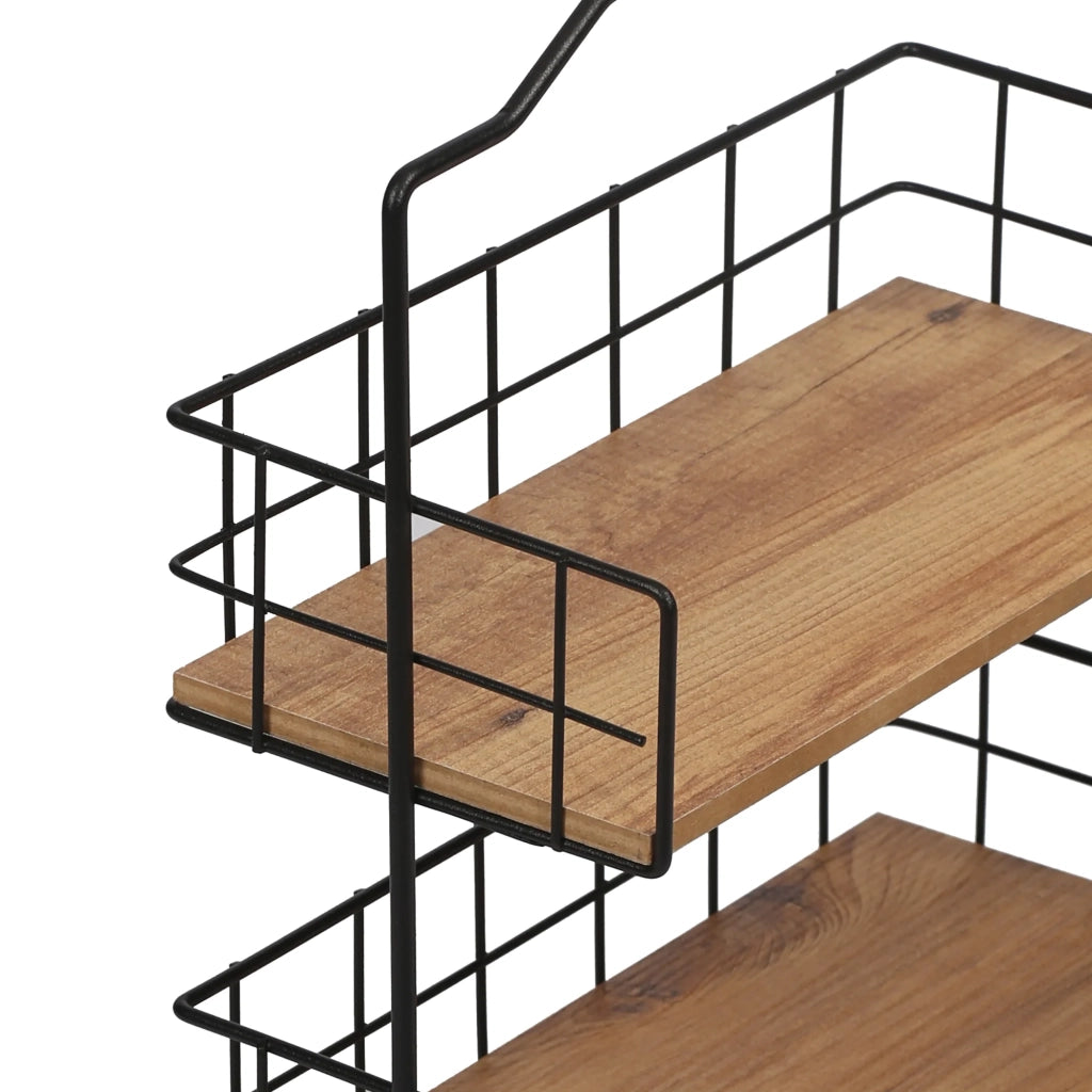 Mensola con 2 piani portaoggetti per bagno effetto legno nero 03_0007068