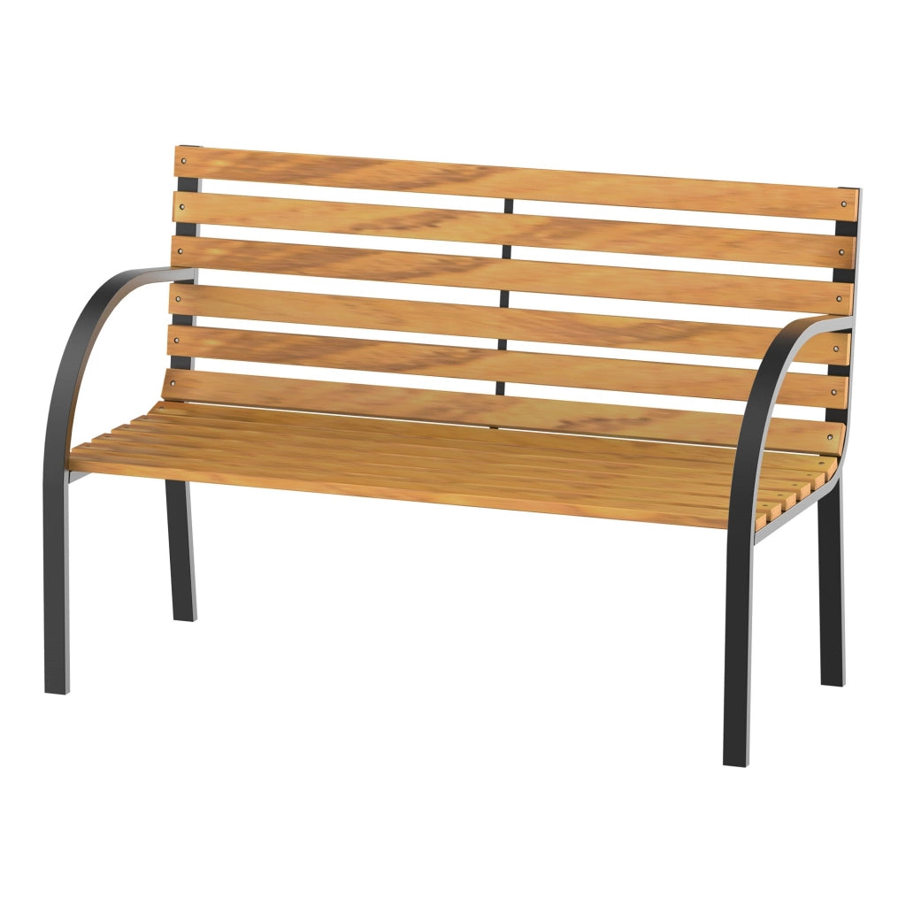 Easycomfort Panca in Legno 2 Posti, Panchina da Esterno, Giardino, Balcone o Terrazzo 122x60x83cm, Nero e Color legno