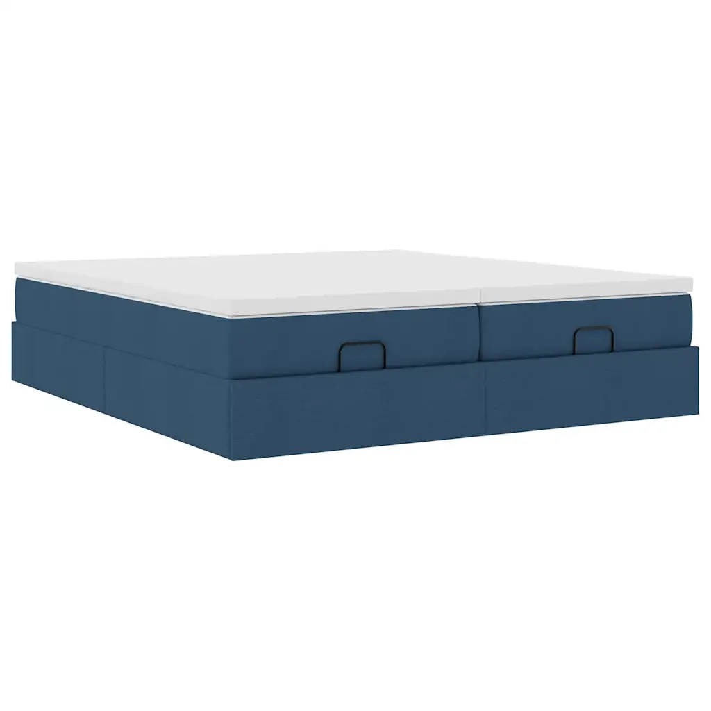 Struttura Letto Pouf con Materassi Blu 200x200 cm in Tessuto 3311254